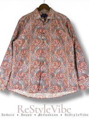 KOLTE Men’s Size L 16.5 Shirt Button Down Long Sleeve Paisley Print Stretch